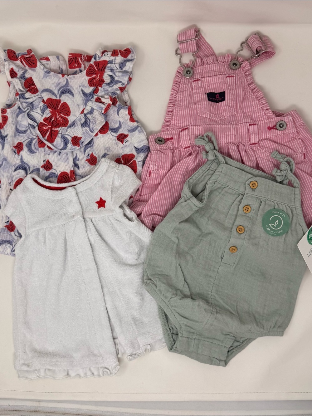 Newborn Girl baby clothing lot dress romper Wrangler terry cloth red white blue